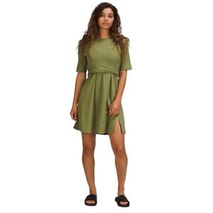 LULULEMON Cotton Wrap Front T-Shirt Dress in Bronze Green Size 10/12 - See below